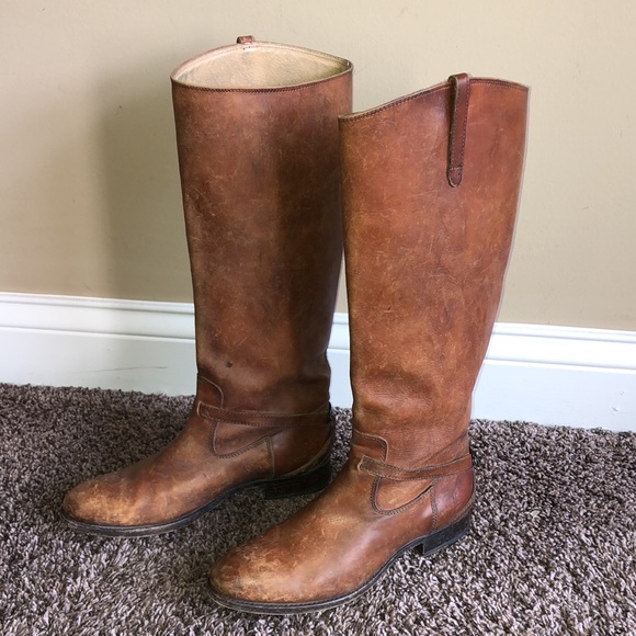 Frye Lindsay Plate Tall Boots: Cognac Brown Distressed, Size 8.5. - Picture 7 of 16